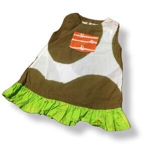 Frumpy Rumps Girls Dress Size 12 Months Brown Green White Orange Batik Cow Print